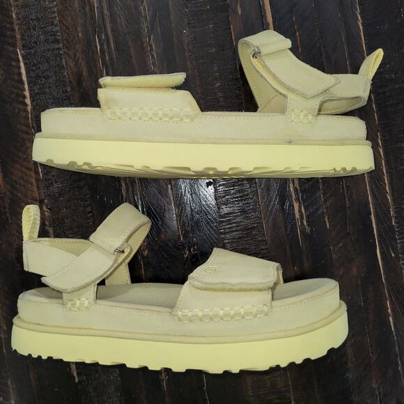 UGG GOLDENSTAR LEMON LEATHER PLATFORM STRAPPY SANDALS WOMEN'S SIZE 10 - Picture 5 of 11